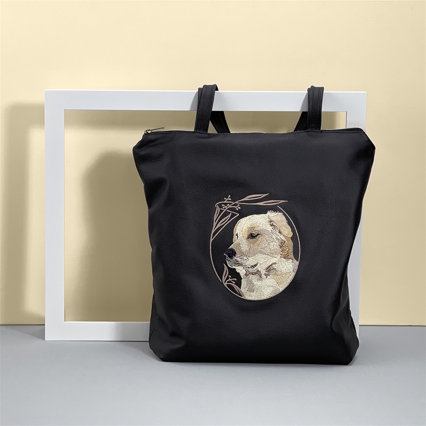 Dog Portrait Leather Tote Bag